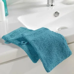 Serviette De Toilette|Douceur D'Intérieur 2 gants de toilette 15 x 21 cm eponge unie tendresse Bleu Paon