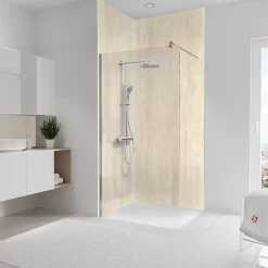 Schulte 2 panneaux muraux de salle de bains l.100 x H.255 cm, effet pierre calcaire, DecoDesign