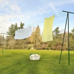 Facility'S 2 poteaux étendage extérieur vert 210 x 58 cm acier laqué anticorrosion, jusqu'à 7 fils
