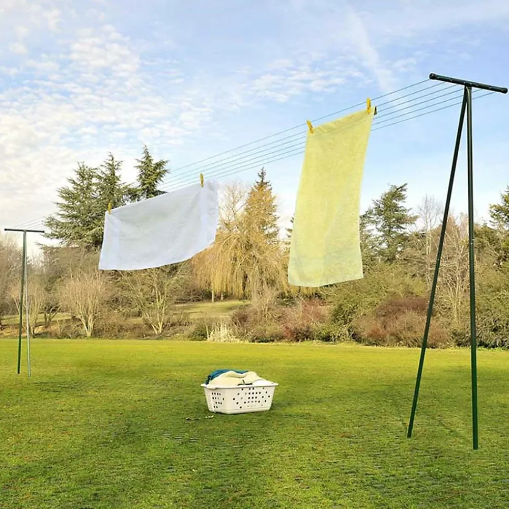 Facility'S 2 poteaux étendage extérieur vert 210 x 58 cm acier laqué anticorrosion, jusqu'à 7 fils