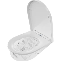 Anycée Max Abattant de WC avec Système d'abaissement Automatique et Bouton-poussoir Mono-touche, en Forme de D, ANYCEE MAX Abattant WC