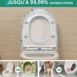 Anycée Max Abattant de WC avec Système d'abaissement Automatique et Bouton-poussoir Mono-touche, en Forme de D, ANYCEE MAX Abattant WC
