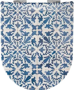 Abattant Wc|Olfa Abattant Double Déclipsable Motif "Azulejos " (47x36.5 cm - Bleu brillant)