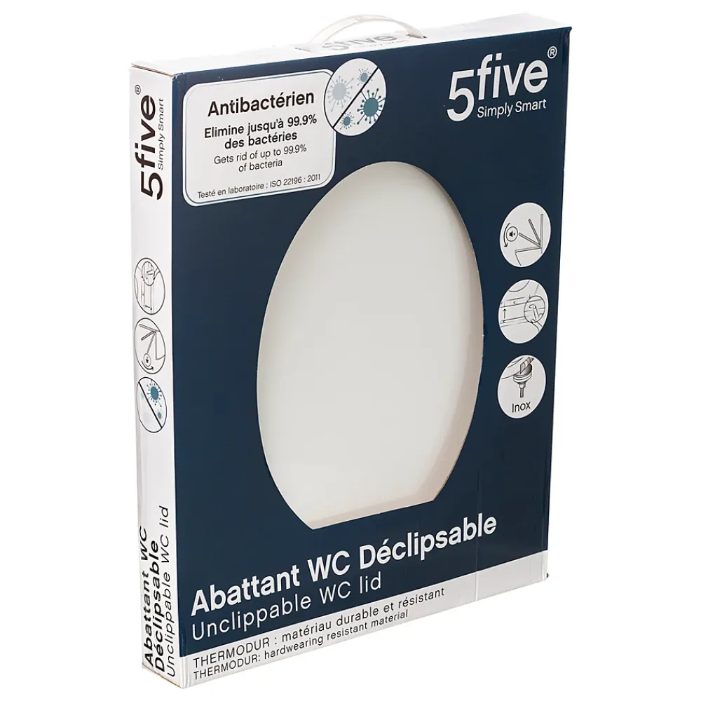 5Five Abattant WC antibactérien blanc à clipser avec frein de chute