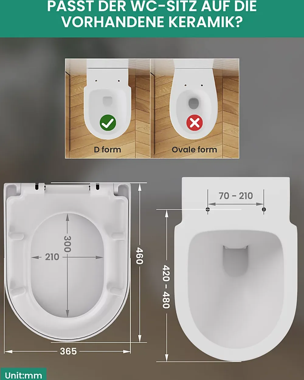 Abattant Wc|Anycée Max Abattant WC avec Système d'abaissement Automatique en Duroplast, ANYCEE MAX Couvercle de Toilette, en Forme de D