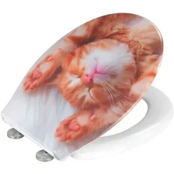 Wenko Abattant WC Chaton - Bois - Blanc et orange