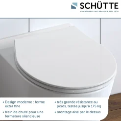 Schütte Abattant WC extra fin en duroplast SLIM avec frein de chute Blanc
