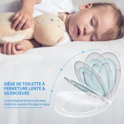 Todot Abattant WC Familial forme Ovale avec Siège Enfant Bleu Magnétique Retirable et Frein de Chute