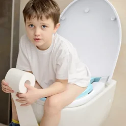 Todot Abattant WC Familial forme Ovale avec Siège Enfant Bleu Magnétique Retirable et Frein de Chute