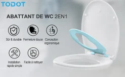 Todot Abattant WC Familial forme Ovale avec Siège Enfant Bleu Magnétique Retirable et Frein de Chute