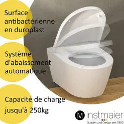 Instmaier Abattant WC forme en D en duroplast blanc avec frein de chute ALMA