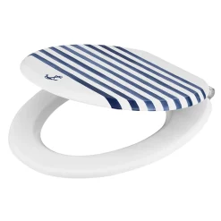 Abattant Wc|GoodHome Abattant WC Pilica coloris blanc et bleu en bois avec frein de chute