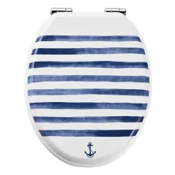 Abattant Wc|GoodHome Abattant WC Pilica coloris blanc et bleu en bois avec frein de chute