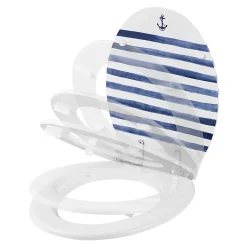Abattant Wc|GoodHome Abattant WC Pilica coloris blanc et bleu en bois avec frein de chute
