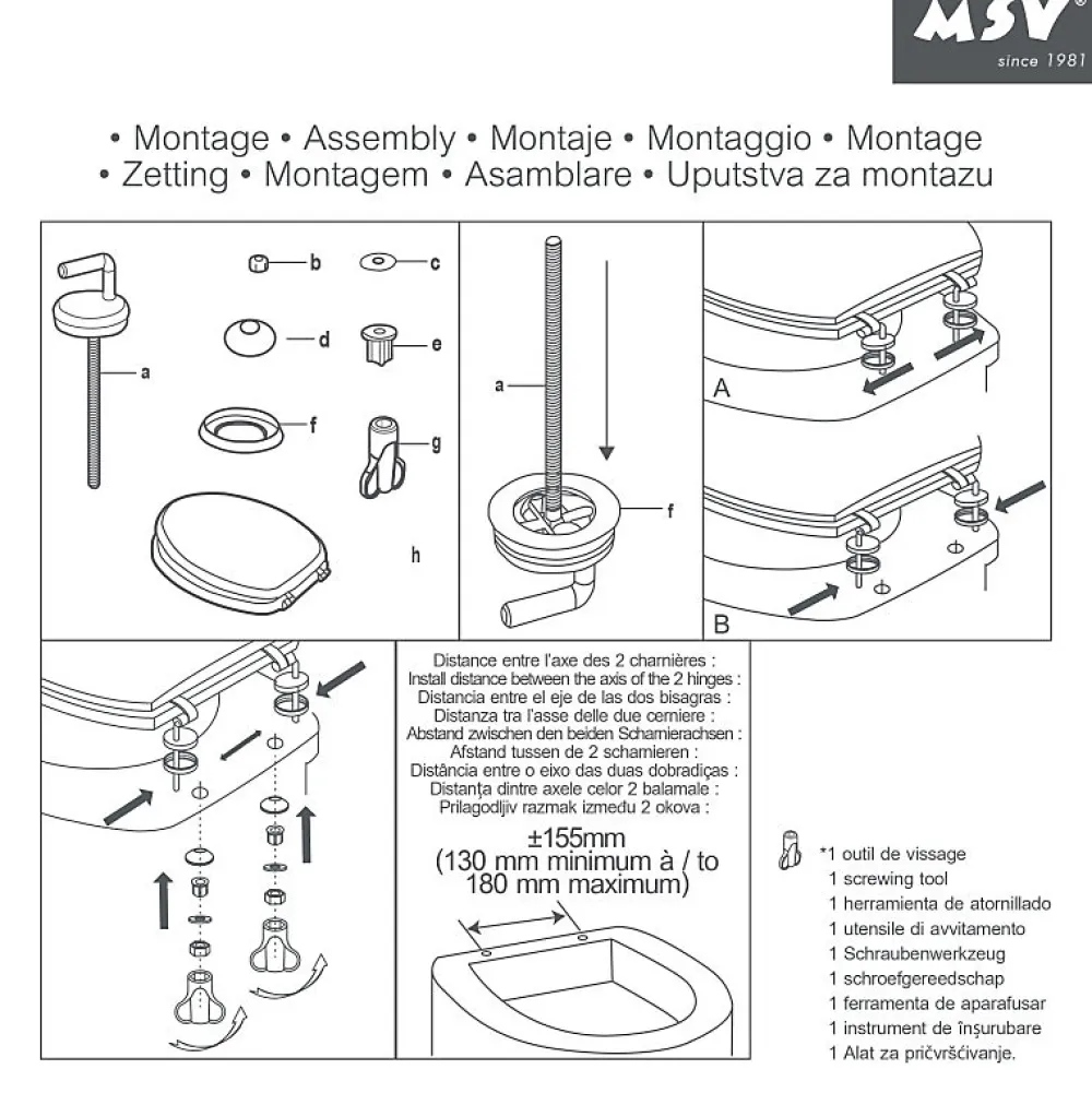 MSV Abattant wc MDF Ombo Beige Charnières Inox
