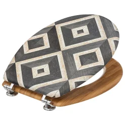 Abattant Wc|5Five Abattant WC motifs canva blanc et noir et lunette effet bois,