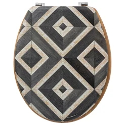 Abattant Wc|5Five Abattant WC motifs canva blanc et noir et lunette effet bois,
