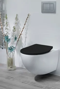 Abattant Wc|Bemis Abattant WC noir mat avec frein de chute déclipsable