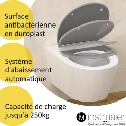 Instmaier Abattant WC ovale en duroplast gris avec frein de chute ALMA