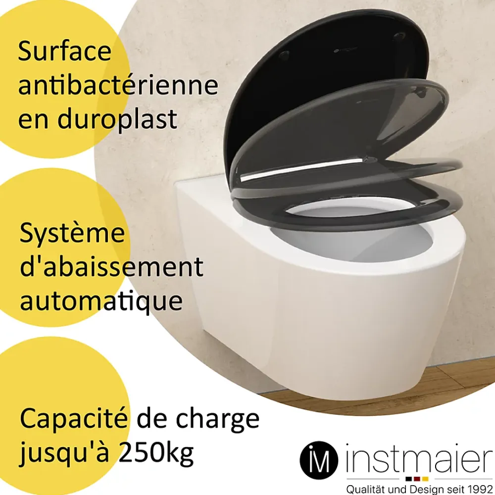 Instmaier Abattant WC ovale en duroplast noir avec frein de chute ALMA