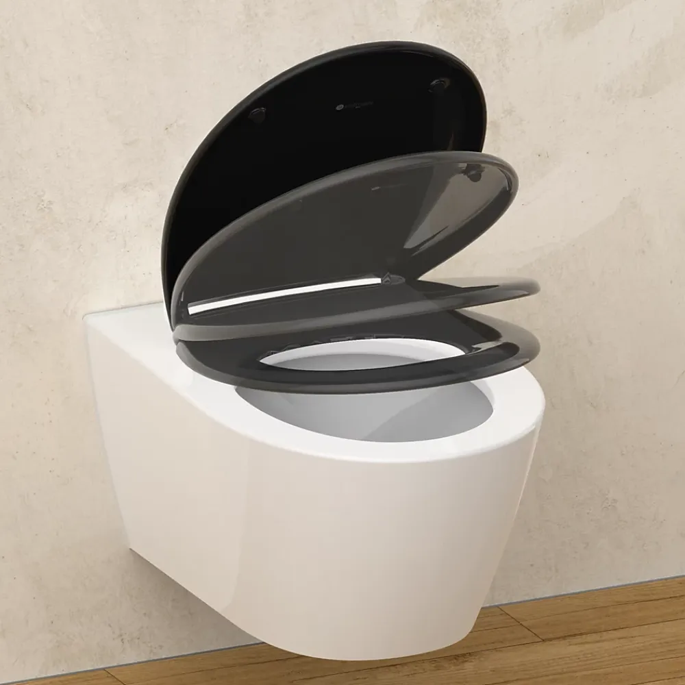 Instmaier Abattant WC ovale en duroplast noir avec frein de chute ALMA