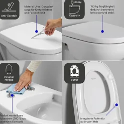 Abattant Wc|Duravit Abattant WC plastique Blanc forme D, Lunette toilettes universel à frein de chute / fermeture amortie - 37,5x41,7x5,1cm - Univavo