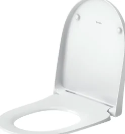 Duravit Abattant WC plastique Blanc forme D extra-plat, Lunette toilettes à frein de chute / fermeture amortie, 36x42,3x4,5cm, Univavo