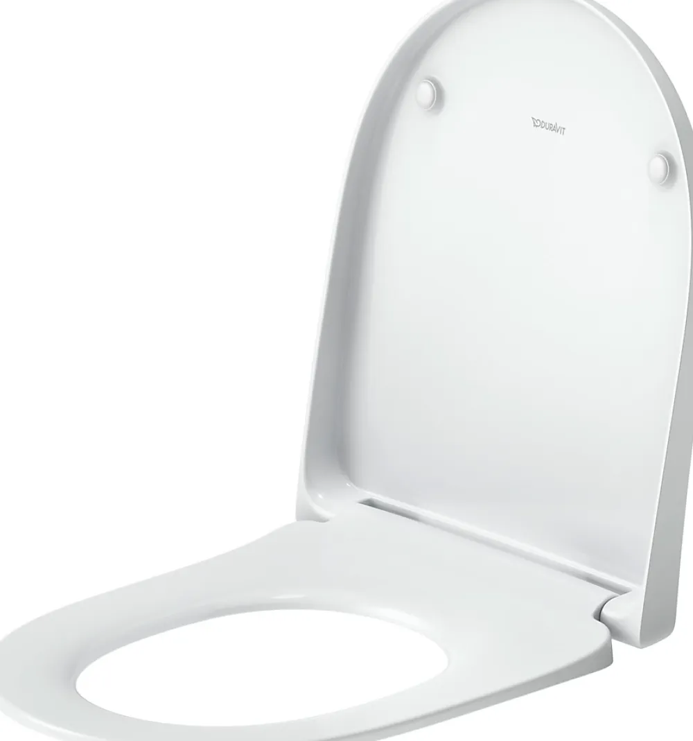 Duravit Abattant WC plastique Blanc forme D extra-plat, Lunette toilettes à frein de chute / fermeture amortie, 36x42,3x4,5cm, Univavo