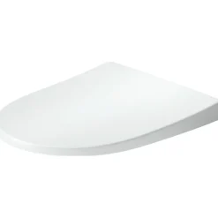 Duravit Abattant WC plastique Blanc forme D extra-plat, Lunette toilettes à frein de chute / fermeture amortie, 36x42,3x4,5cm, Univavo