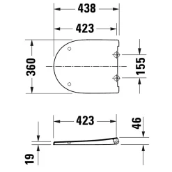Duravit Abattant WC plastique Blanc forme D extra-plat, Lunette toilettes à frein de chute / fermeture amortie, 36x42,3x4,5cm, Univavo