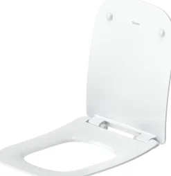 Duravit Abattant WC plastique Carré Blanc extra-plat, Lunette toilettes à frein de chute / fermeture amortie, 36x42,3x4,8cm, Univavo