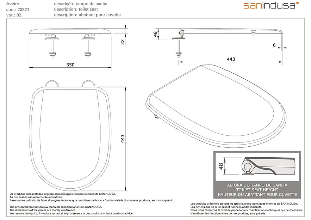 Sanindusa Abattant WC pour WC Aveiro ABS blanc (non universel)