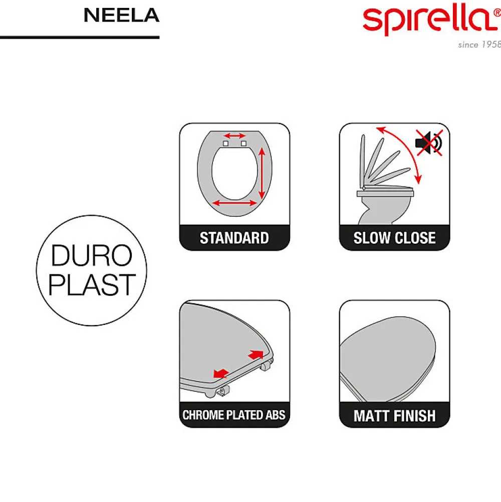 Spirella Abattant wc Thermo dur avec frein de chute NEELA Pêche Charnières ABS Chromé