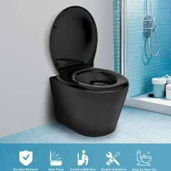 Todot Abattant WC Déclipsable forme Ovale avec Frein de Chute et Charnière Réglable - Noir