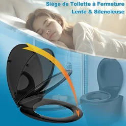 Todot Abattant WC Déclipsable forme Ovale avec Frein de Chute et Charnière Réglable - Noir