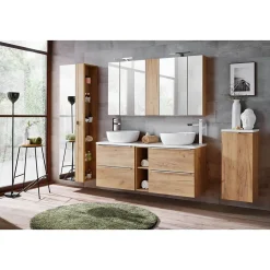 Plan Double Vasque|Meublorama Accessoire mural NALYA 57 cm Chene clair Complément suspendu pour meuble vasque
