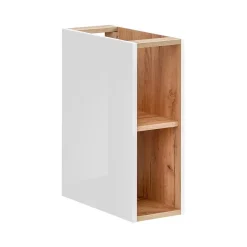 Plan Double Vasque|Meublorama Accessoire mural NALYA 57 cm Blanc brillant et chene clair Elément suspendu compact