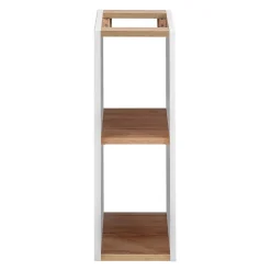Plan Double Vasque|Meublorama Accessoire mural NALYA 57 cm Blanc brillant et chene clair Elément suspendu compact