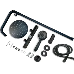 Colonne De Douche Thermostatique|AICA Sanitaire AICA Colonne de douche thermostatique noire mate, avec douche de tête ronde et douchette à main réglable en plusieurs modes
