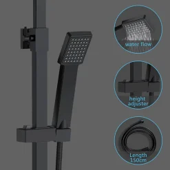 AICA Sanitaire AICA colonne de douche thermostatique noir mat avec douche de tête carrée 20X20cm, réglable en hauteur 730-1150mm