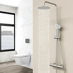 AICA Sanitaire AICA Colonne de douche thermostatique, Acier inoxydable Pomme 200mm+Douchette 3 jets, Chromé