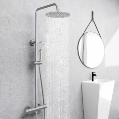 AICA Sanitaire AICA colonne de douche thermostatique avec douche de tête ronde de 250 mm, douchette à main 3 fonctions, hauteur réglable