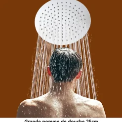 AICA Sanitaire AICA colonne de douche thermostatique avec douche de tête ronde de 250 mm, douchette à main 3 fonctions, hauteur réglable