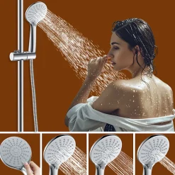 AICA Sanitaire AICA colonne de douche thermostatique avec douche de tête ronde de 250 mm, douchette à main 3 fonctions, hauteur réglable