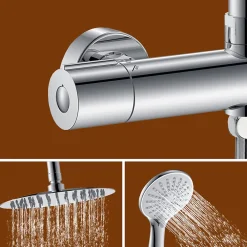AICA Sanitaire AICA colonne de douche thermostatique avec douche de tête ronde de 250 mm, douchette à main 3 fonctions, hauteur réglable