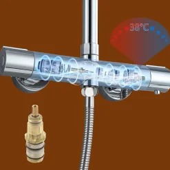 AICA Sanitaire AICA colonne de douche thermostatique avec douche de tête ronde de 250 mm, douchette à main 3 fonctions, hauteur réglable