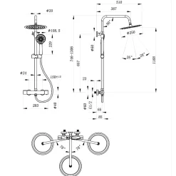 AICA Sanitaire AICA colonne de douche thermostatique avec douche de tête ronde de 250 mm, douchette à main 3 fonctions, hauteur réglable