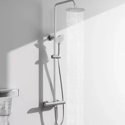 Colonne De Douche Thermostatique|AICA Sanitaire AICA colonne de douche thermostatique avec douche de tête ronde de 200 mm, douchette à main 3 fonctions, hauteur réglable