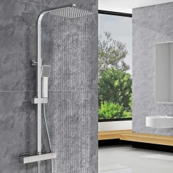 Colonne De Douche Thermostatique|AICA Sanitaire AICA colonne de douche thermostatique avec pomme de tête,Carré, douchette et flexible,effet chromé
