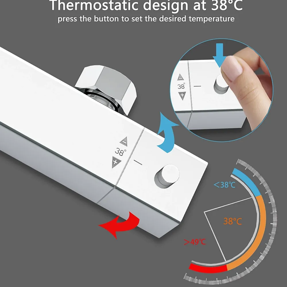 Colonne De Douche Thermostatique|AICA Sanitaire AICA colonne de douche thermostatique avec pomme de tête,Carré, douchette et flexible,effet chromé